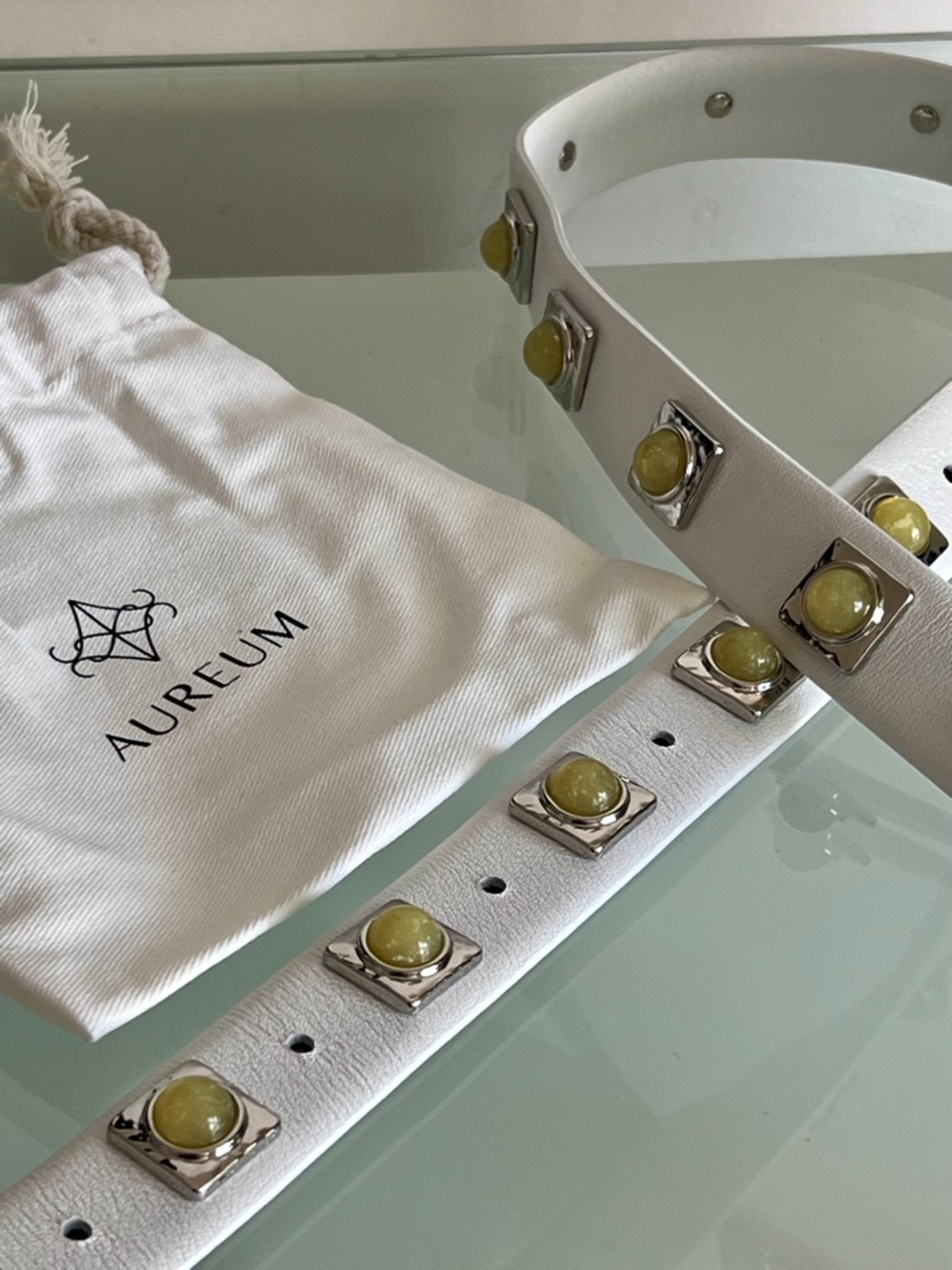 AUREUM No. 2 Belt Chalk Lemon Studded Leather Belt